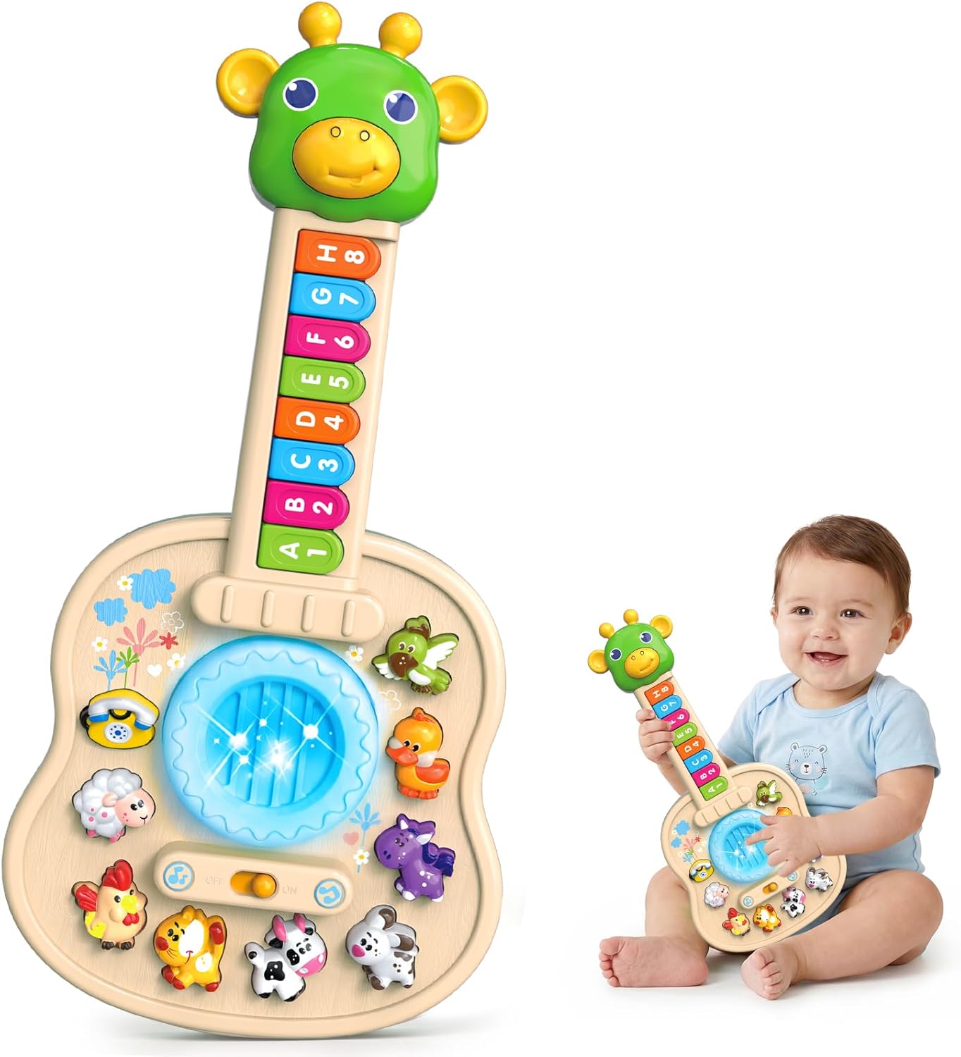 Musical Giraffe Guitar Toys for Toddlers 1-3 with Music & Light, Montessori Baby Piano Toys 9-12-18 Months Interactive Music Instruments Learning Toys for 1 2 Year Old Boys Girls First Birthday Gifts