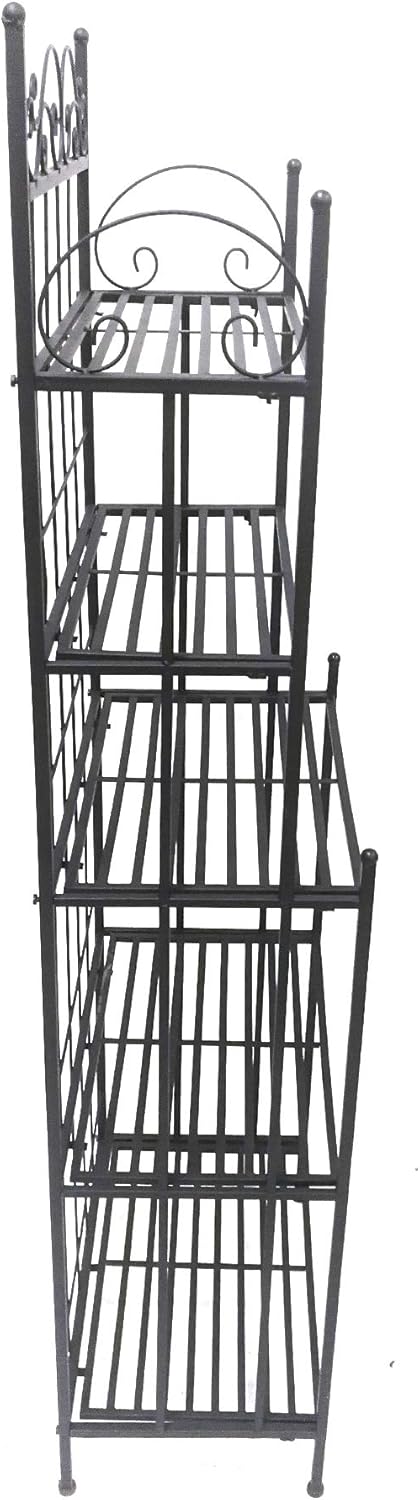 Benjara , Black Five Tier Storage Metal Bakers Rack with Scrollwork Accents - Standing Baker's Racks