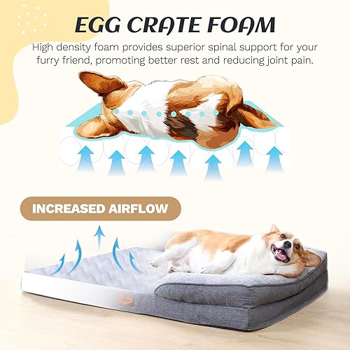 Miniatura 2 de OUPEIWAWA Cama grande ortopédica para perros con laterales de refuerzo, espuma extraíble para huevos, forro impermeable, sofá cama para mascotas,