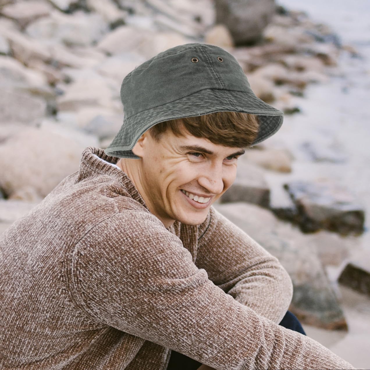 Beavorty Cappello di Denim a Crema Solare Bordo Spiaggia Secchio barcaiolo Cappello a Secchiello con Rana Cappello a Secchiello Cucito Cappelli per Uomo Cappello Estivo Lavaggio in Cotone