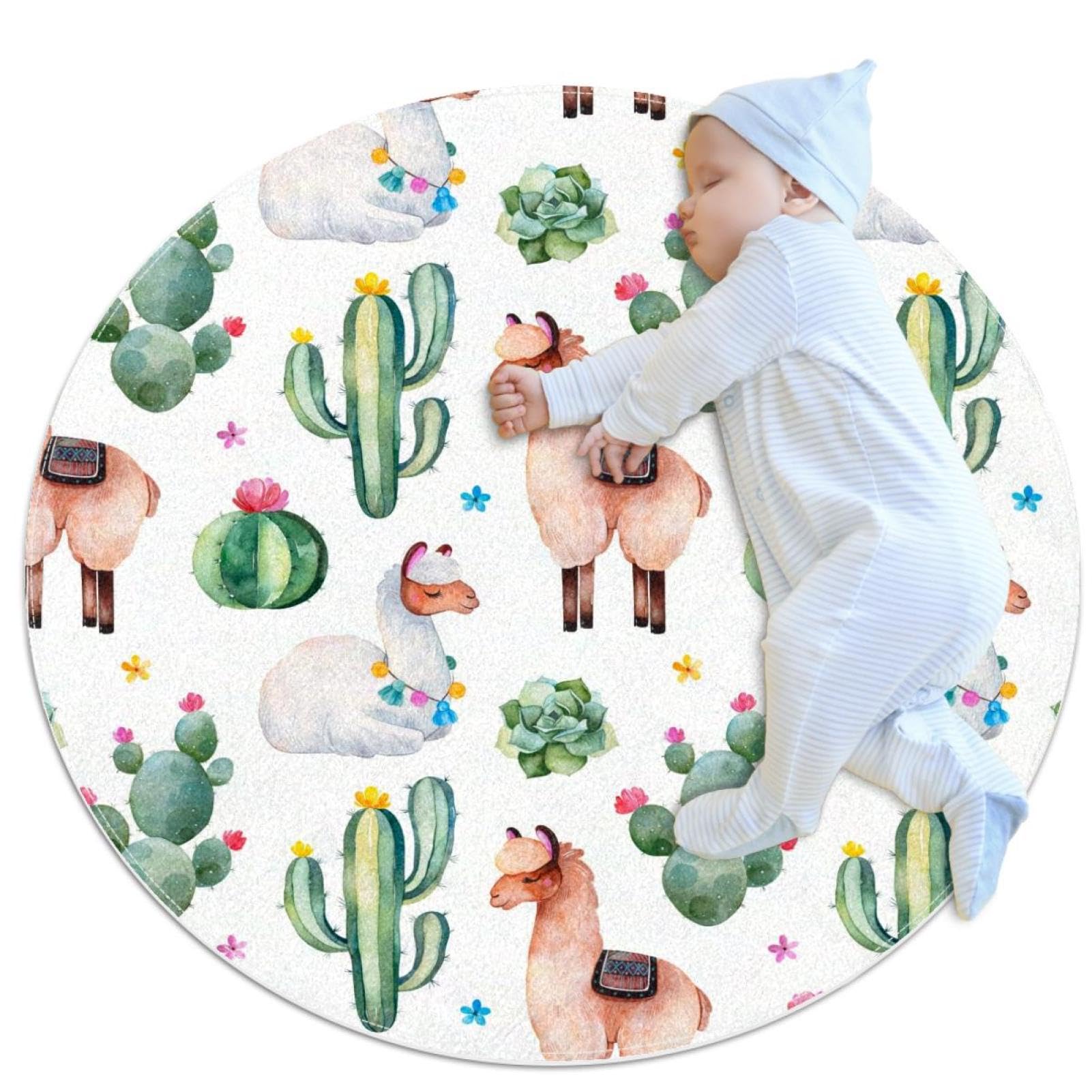 Tapis de salle de bain lama et cactus vert de 1m pour chambre d'enfant