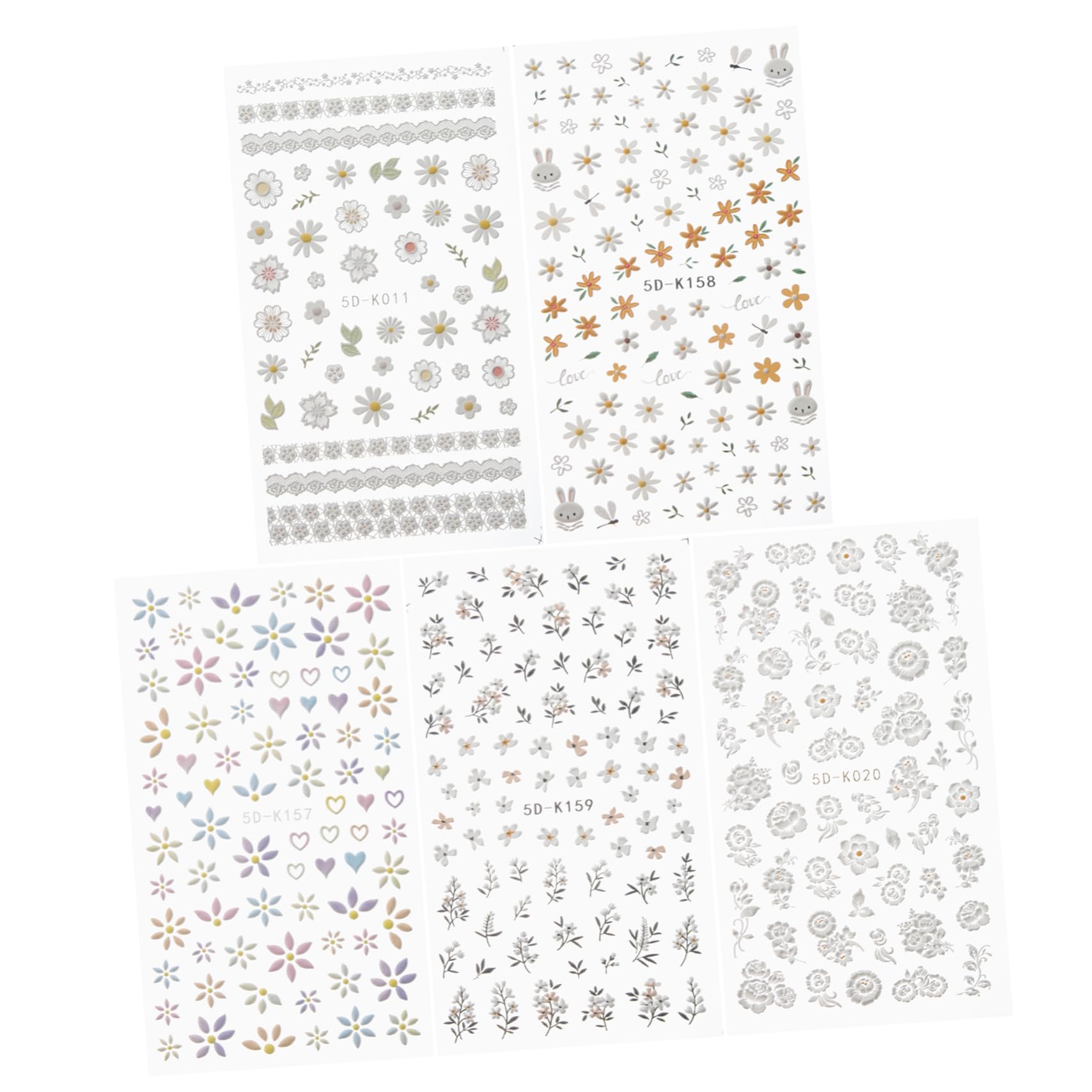 FRCOLOR 10 hojas de pegatinas de flores de uñas pegatinas para uñas de boda de arte de calcomanías para para decoración de tridimensional 5d