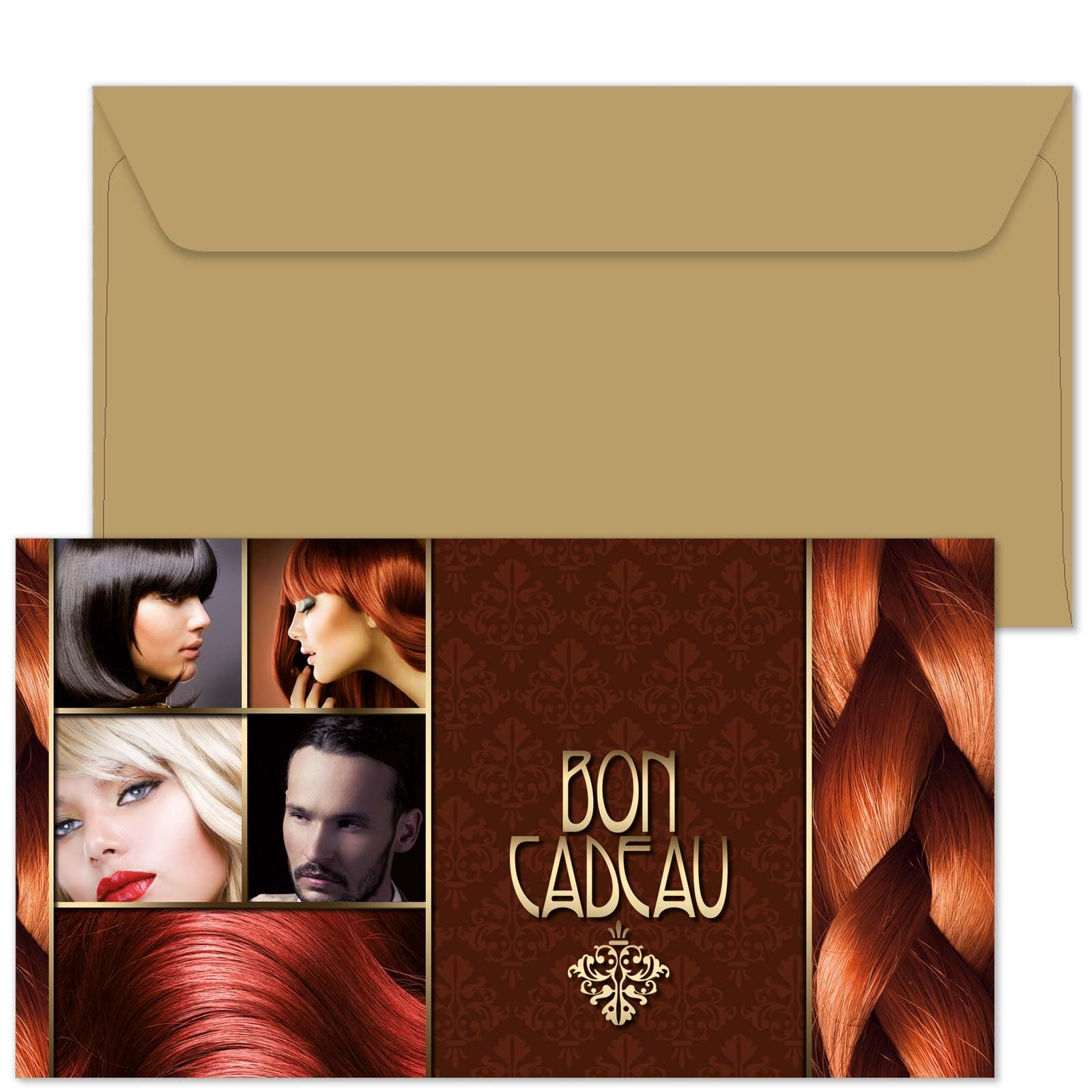 POS BON - 100 bons cadeaux à remplir avec enveloppe - formulaires imprimés pour des salons de coiffure K1255F1-100-V1