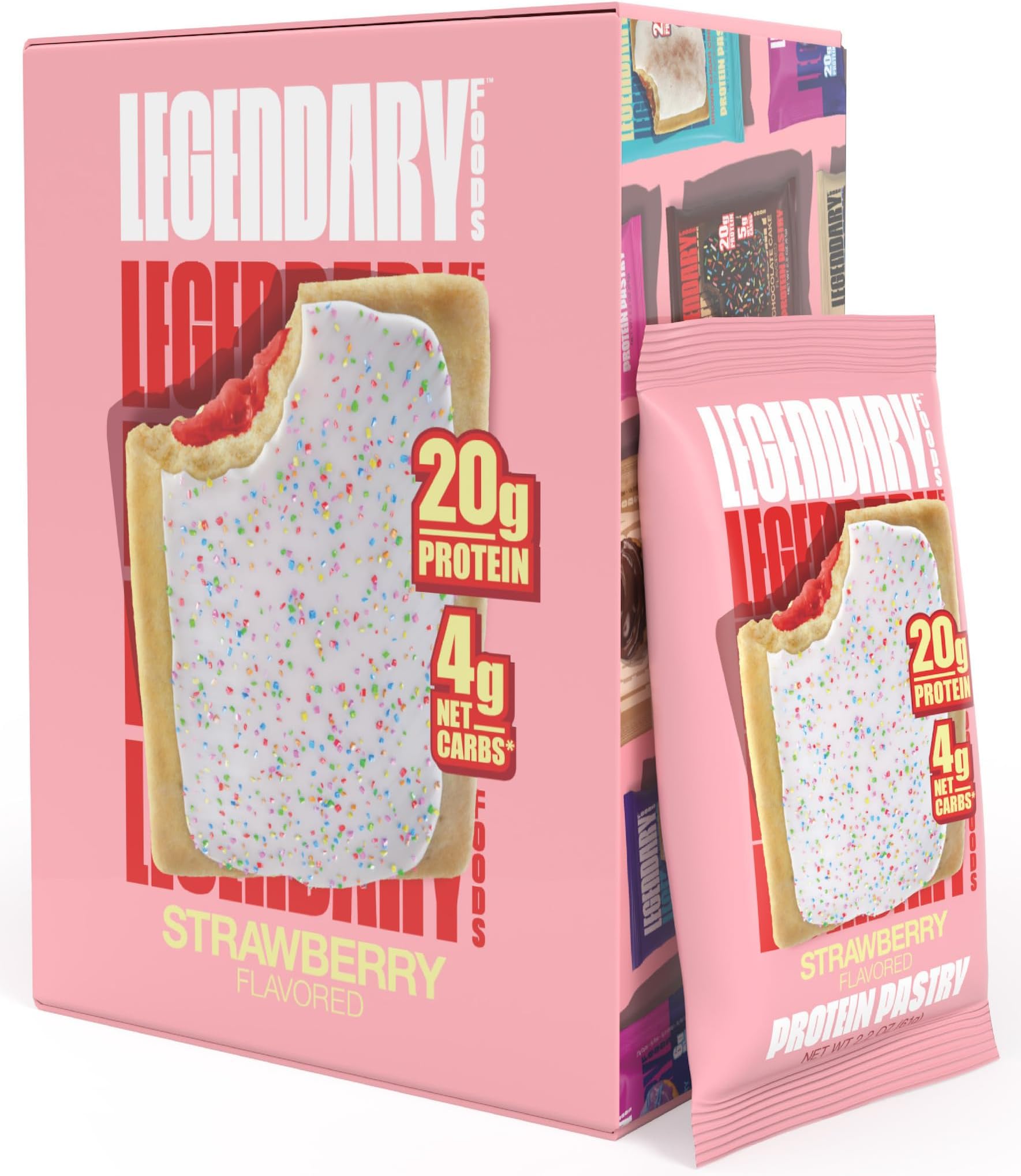 Legendary Foods 20 gr Protein Pastry | Low Carb Tasty Protein Bar Alternative | Keto Friendly | No Sugar Added | High Protein Snacks | Gluten Free Breakfast | Keto Food - Strawberry (8-Pack)
