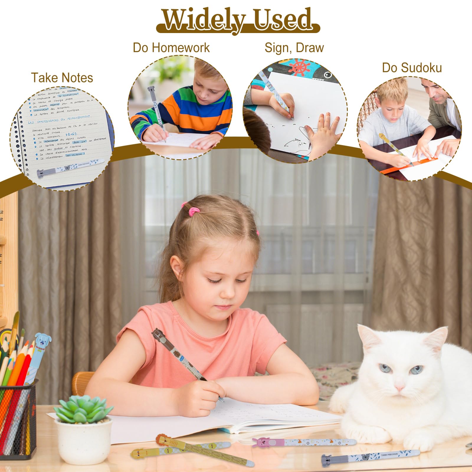 Guangcailun 6PCS Erasable Pens Black Set, 6 Kinds of Rub Out Pens Animals, 0.5mm Fine Cute Pen, Cute Stationery Set for Kids and Adults - Image 4