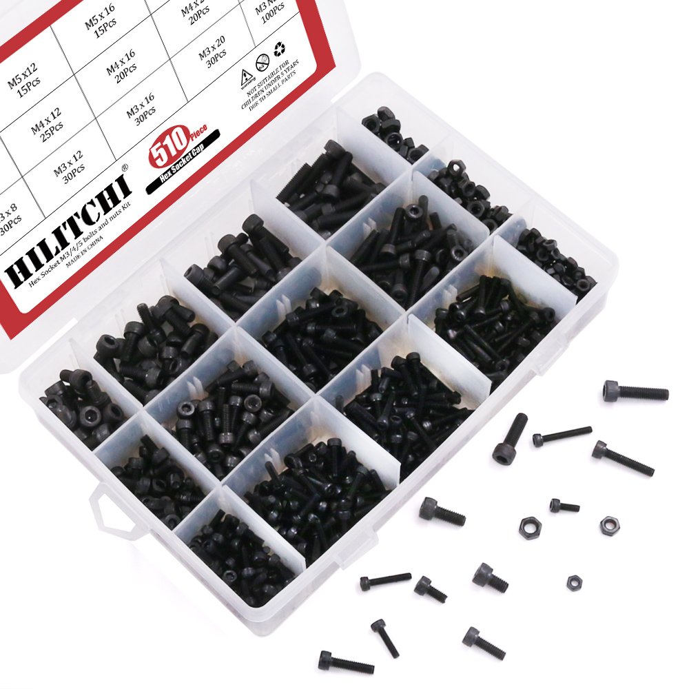 Hottest Sales Hilitchi 510-Pcs M3 M4 M5 Alloy Steel Socket Cap Screws Hex Head Bolt Nuts Assortment Kit - 12.9 Grade Alloy Steel (Hex Socket) Authentic Crazy Deals Hilitchi 510-Pcs M3 M4 M5 Alloy Steel Socket Cap Screws Hex Head Bolt Nuts Assortment Kit - 12.9 Grade Alloy Steel (Hex Socket)