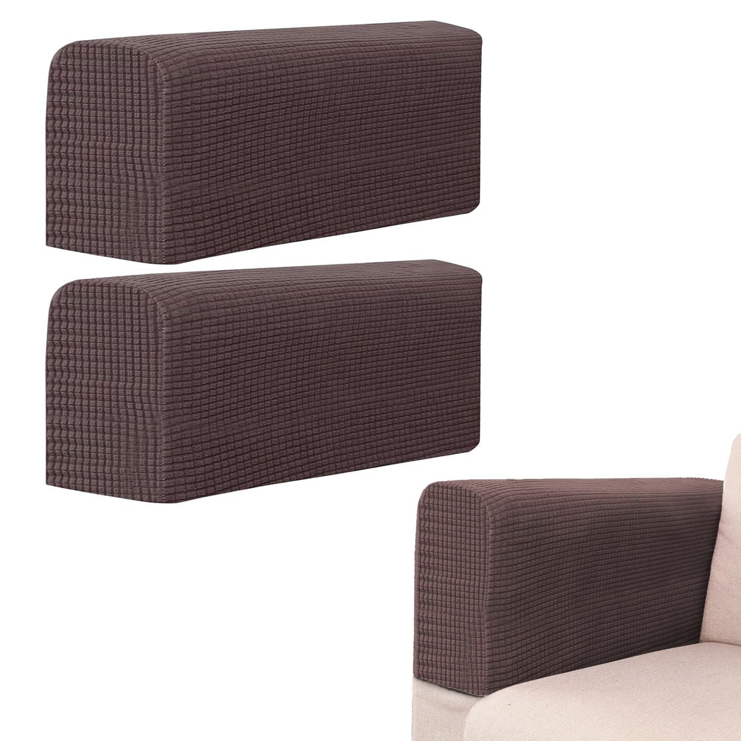 2 Unids Fundas para Brazos de Sofá, Marrón Oscuro, Antideslizante, Suave, Gruesa, Protectora para Sofás, Butacas, Reclinables