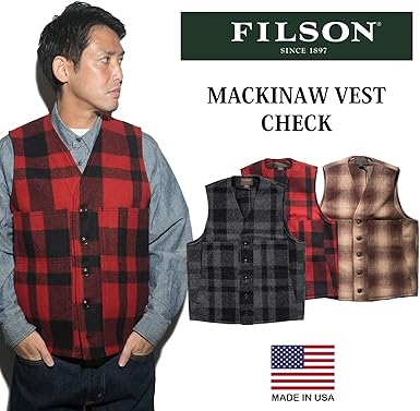 最終価格　FILSON フィルソンマッキーノウールベスト　赤黒チェック サイズS Amazon | [フィルソン] マッキーノ ウール ベスト チェック メンズ