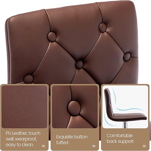 Miniatura 4 de Brage Living Taburetes de bar ajustables copetudos, modernos taburetes de bar giratorios de piel sintética con respaldo, sillas de bar de altura de
