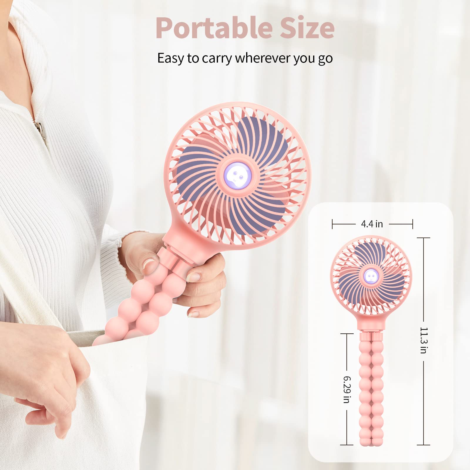 Ventilatore Oscillante Portatile Per Passeggino - Treppiede Flessibile, Ricaricabile USB, 4 Velocità, Rotazione 120°