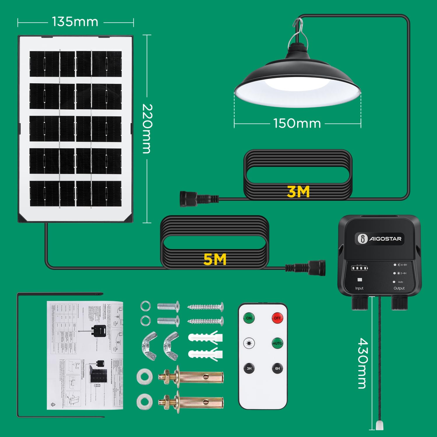 Aigostar Solar-hängeleuchte,8 m Kabel,Solarlampen für außen hängend mit Fernbedienung und Zugseil,3000 mAh,Große Batteriekapazität,IP65 wasserdicht Solarlampe für Innen/Außen,Garten,Camping