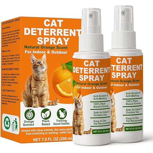 Cat Deterrent Spray 2 Pack, Natural Non-Toxic Plant Based Anti-Scratch & Anti-Marking Spray for Cats & Kittens, Orange Scent Pet Training Aid, Safe for Pets, Indoor Outdoor Furniture, Protector