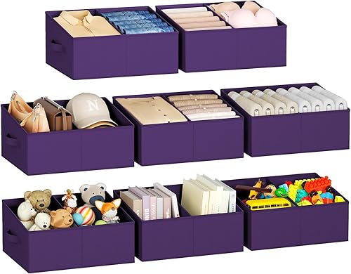 Miniatura 23 de DIMJ - Organizadores de estante grande para armario, cestas organizadoras trapezoidales de tela plegables con asas y divisor, cajas de Gris plateado