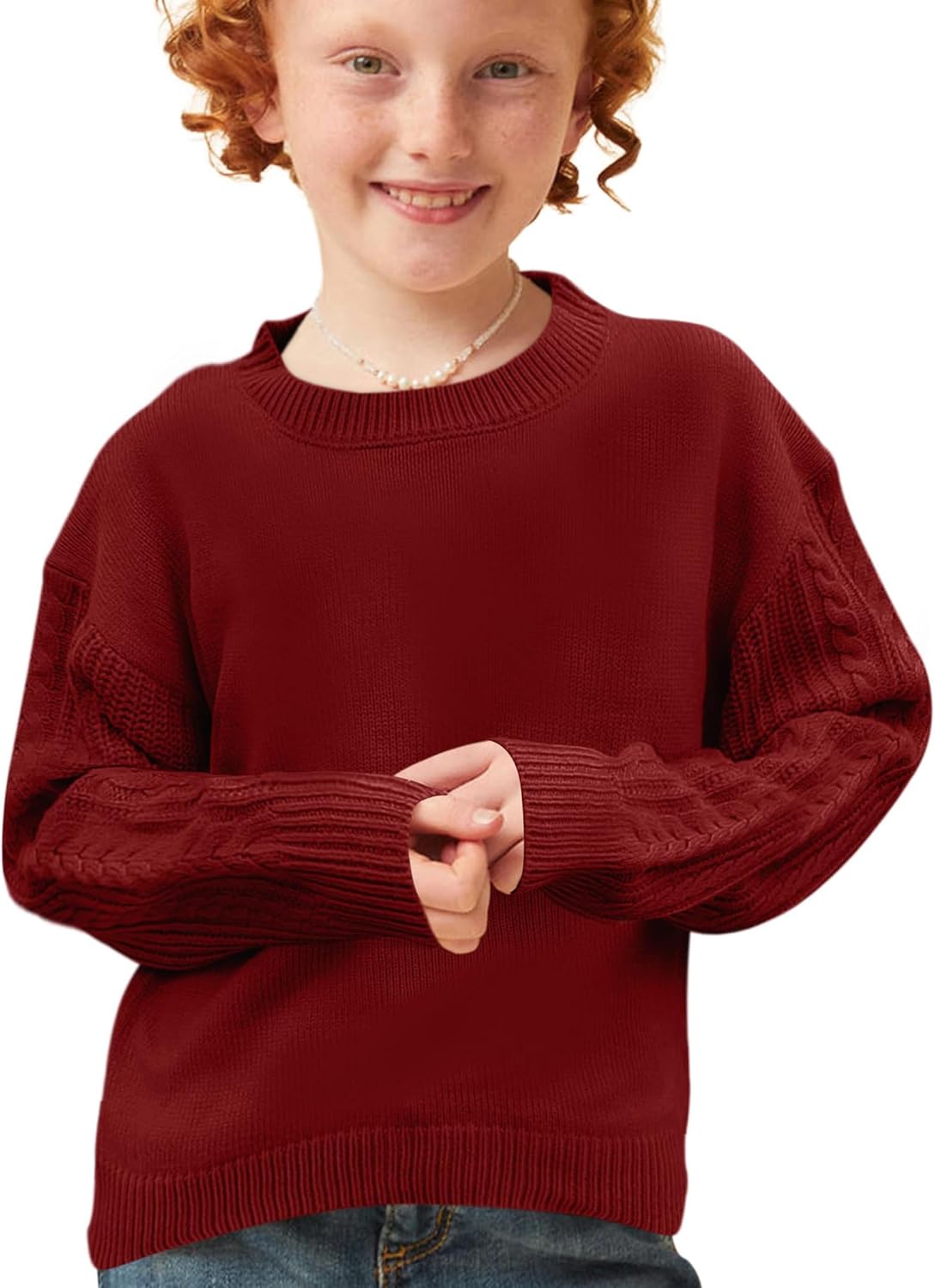 Girls Sweaters Crewneck Long Sleeve Kids Sweater Fall Winter Chunky Knit Pullover Jumper 5-14 - Image 4