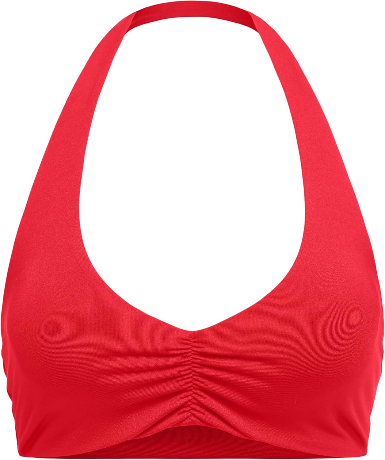 CRZ YOGA Womens Ruched Front Halter Bikini Tops - Swim Bathing Suit Scoop Neck Backless Swimsuit Padded