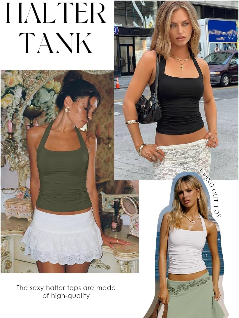 Darong Women's Halter Tank Tops with Built in Bra Double Lined Backless Y2K Shirts 2026 Trendy Going Out Cami - Image 4