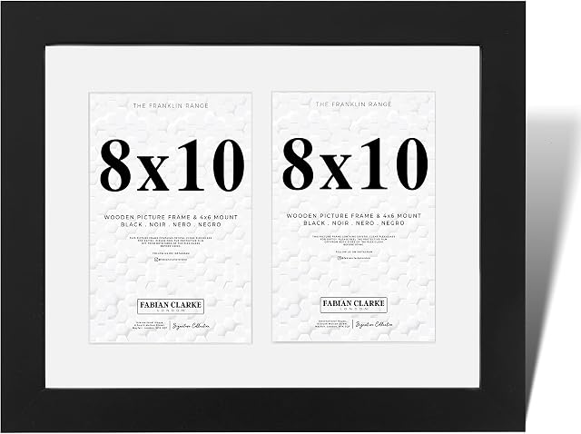 Fabian Clarke London® Modern Black 10x8 Picture Photo Frame with White Mount For Two 6x4 Photos Wall Hung or Freestanding