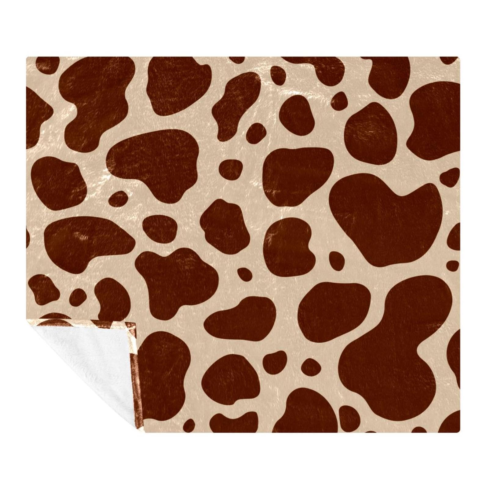 Couverture polaire microfibre à motif vache marron, finition premium douce