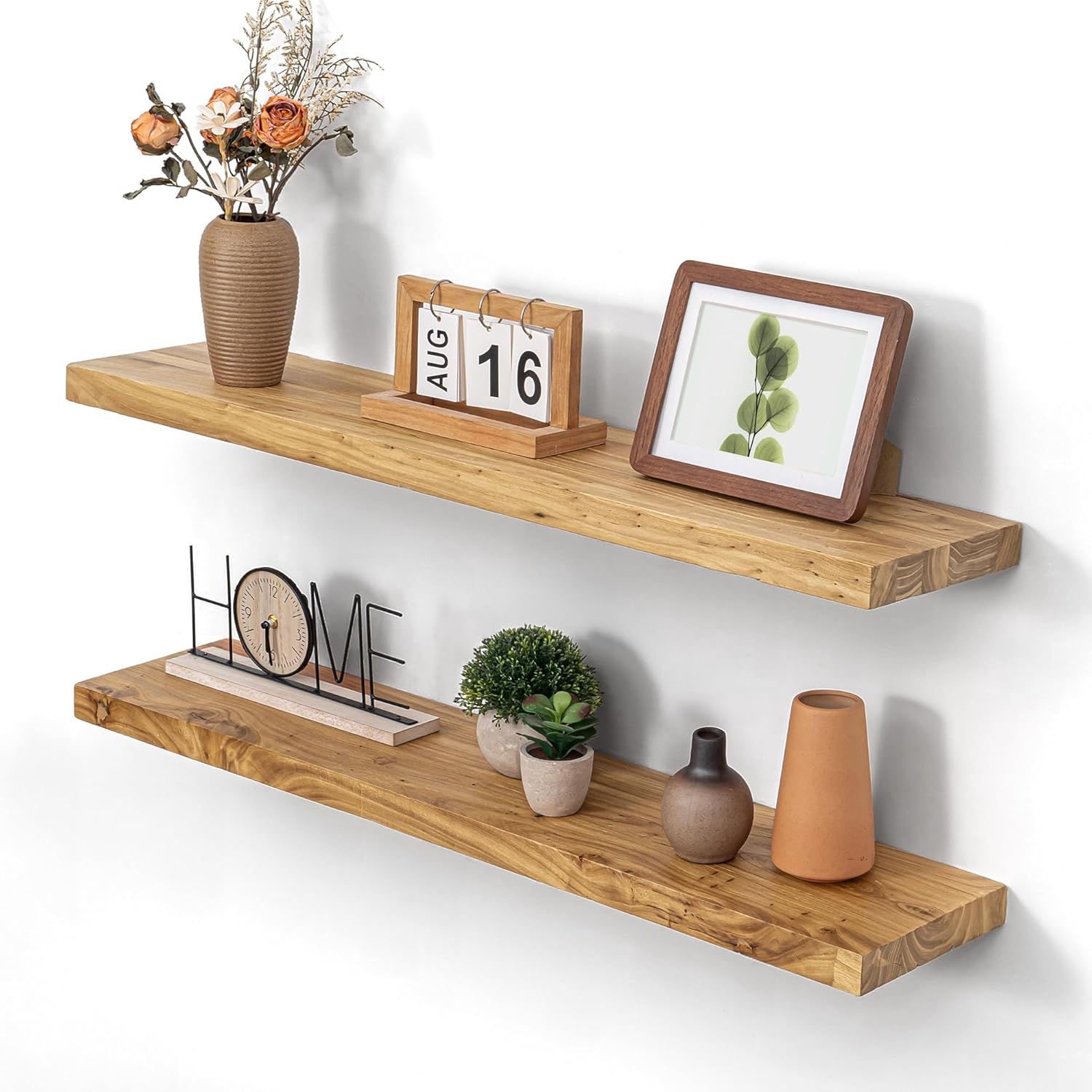 Dreamland 72 inch Floating Shelves for Wall Solid Elm Wood Live Edge Wall Mounted Shelves|Rustic Long Floating Shelves with Invisible Bracket for Bathroom Living Room Kitchen|Natural, 1 Pack