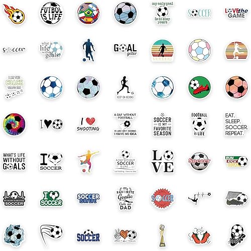 Miniatura 2 de 100 calcomanías de fútbol para niños, calcomanías de vinilo impermeables con diseños motivacionales, regalo perfecto para niños, adolescentes y
