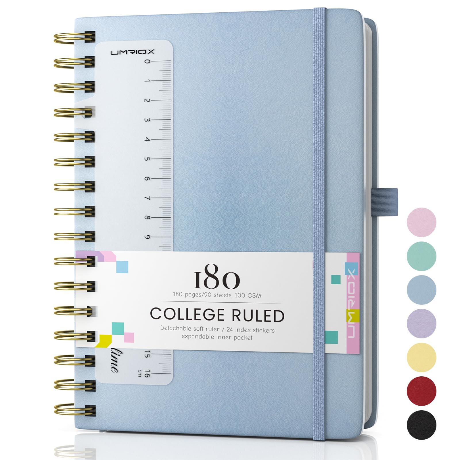 Umriox Wirebound Spiral Notebooks 180Pages /90 Sheets for Writing,100gsm No Bleed Paper, PU Hardcover Journals for Women Men Work Office School,14.5 x 21cm - Blue