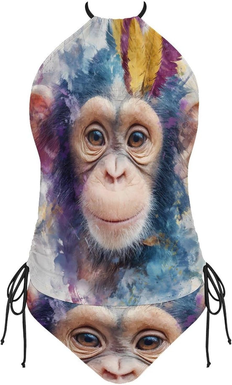 Watercolor Monkey Colorful Feathers Women Tankini 2 Piece Swim Bathing Suits