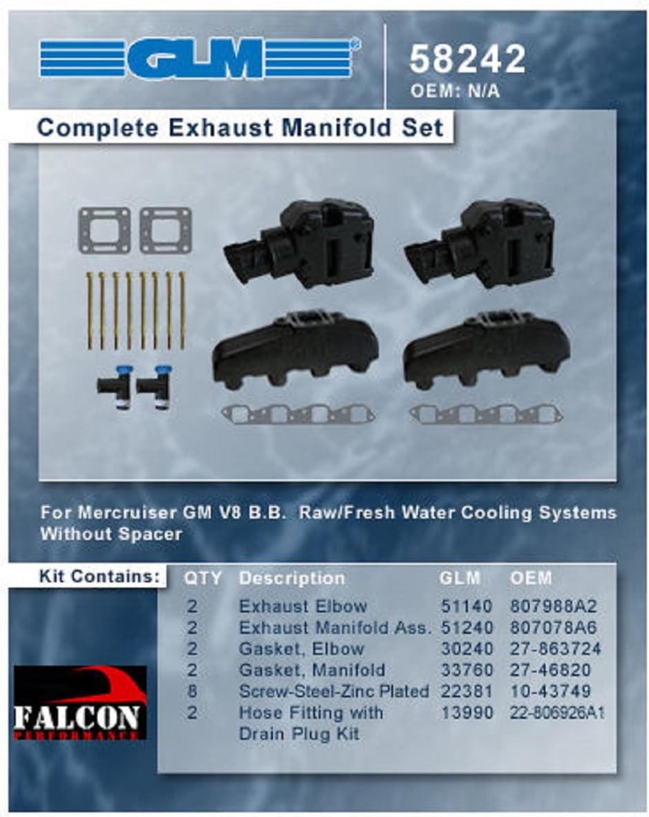 Mercruiser 330 340 MIE Chevy Marine 454 7.4 7.4L GLM Exhaust Manifolds+4" Risers