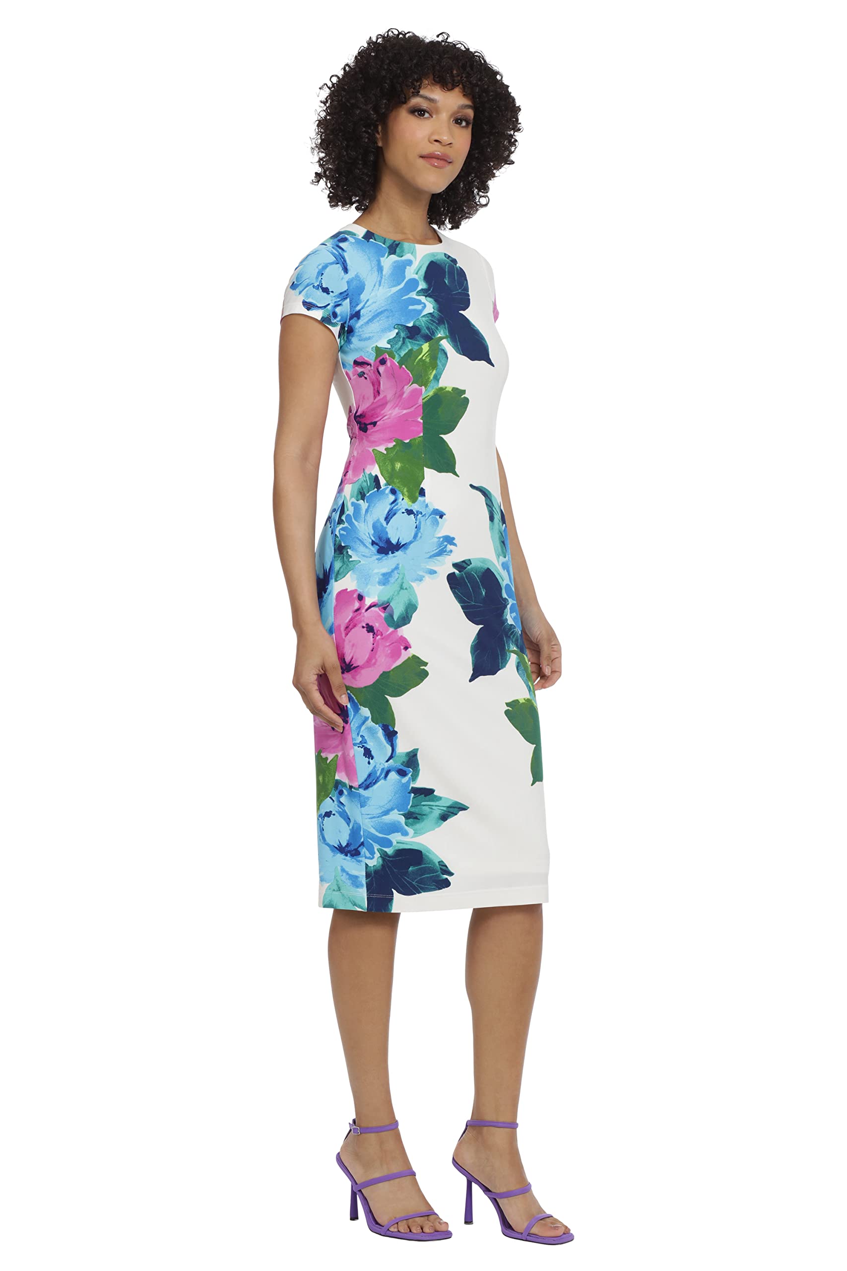 Maggy London Damen Midnight Rose Printed Langarm Midi Etuikleid Kleid