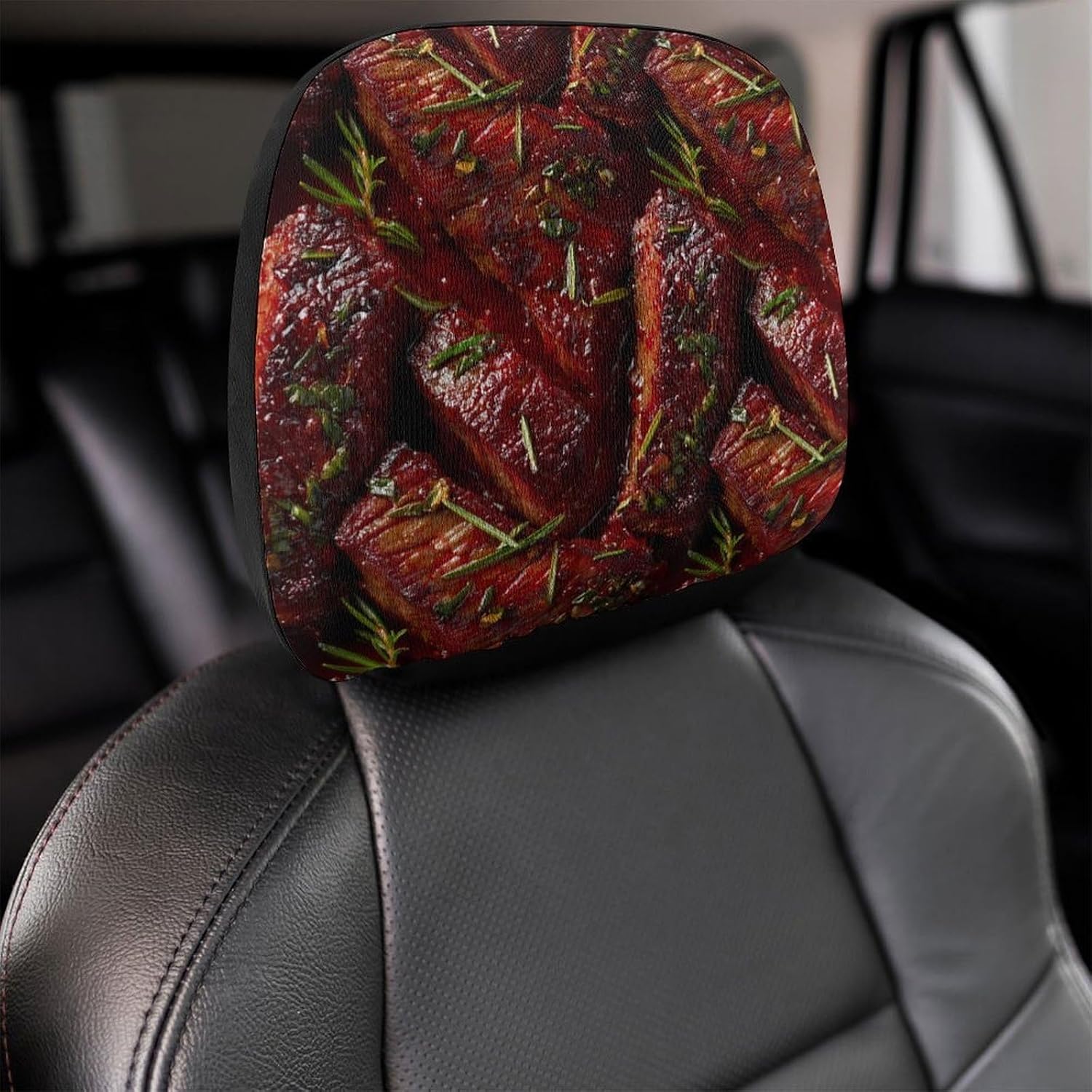 Funny Food Beef Fashion Car Headrest Cover Novelty Elastic Seat Rest Covers for SUV Truck Sedan image 4