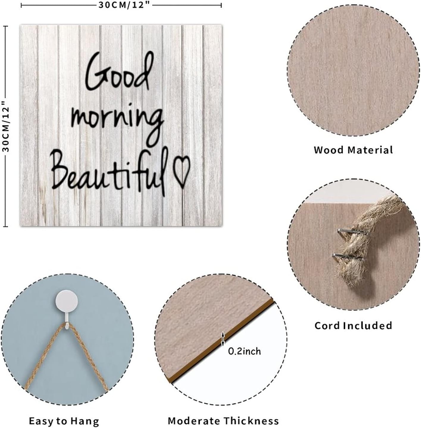 Wood Pallet Sign Good Morning Beautiful Rustic Rural Wall Pediment Wooden Pallet Sign Plaque with Ropes Nostalgic Wooden Decoration Wall Hanging for Farmhouse Kitchen Yard : Home & Kitchen