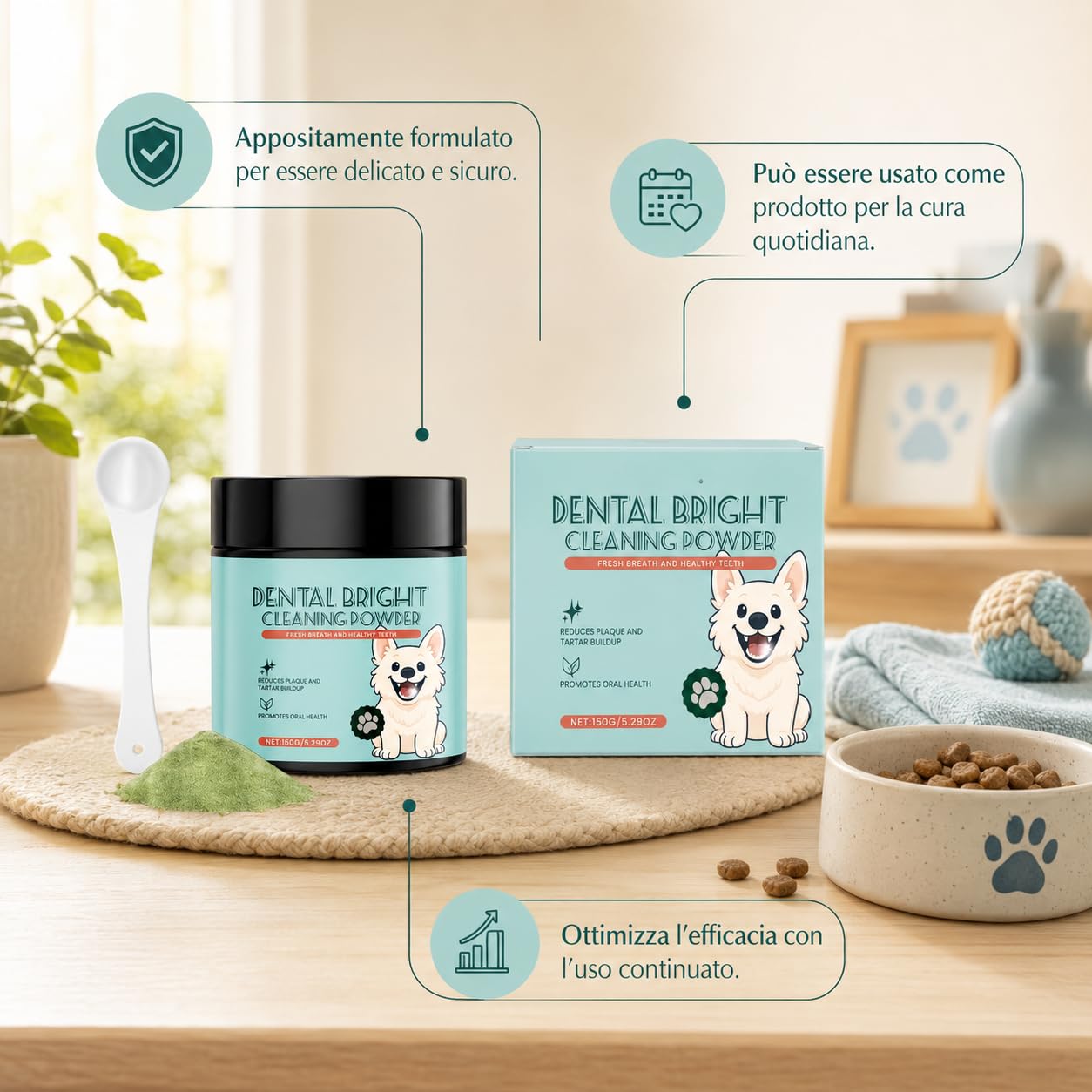 Dental Bright Polvere Cani Alito Fresco Pulizia Denti 1 Bottiglia