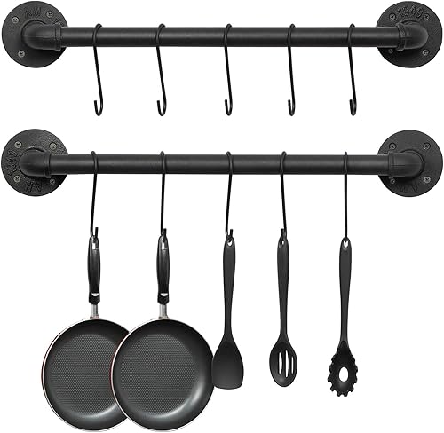 OROPY Juego de 2 soportes para ollas de 21 pulgadas, para colgar en la pared, utensilios industriales, tubería de hierro, riel colgante de cocina
