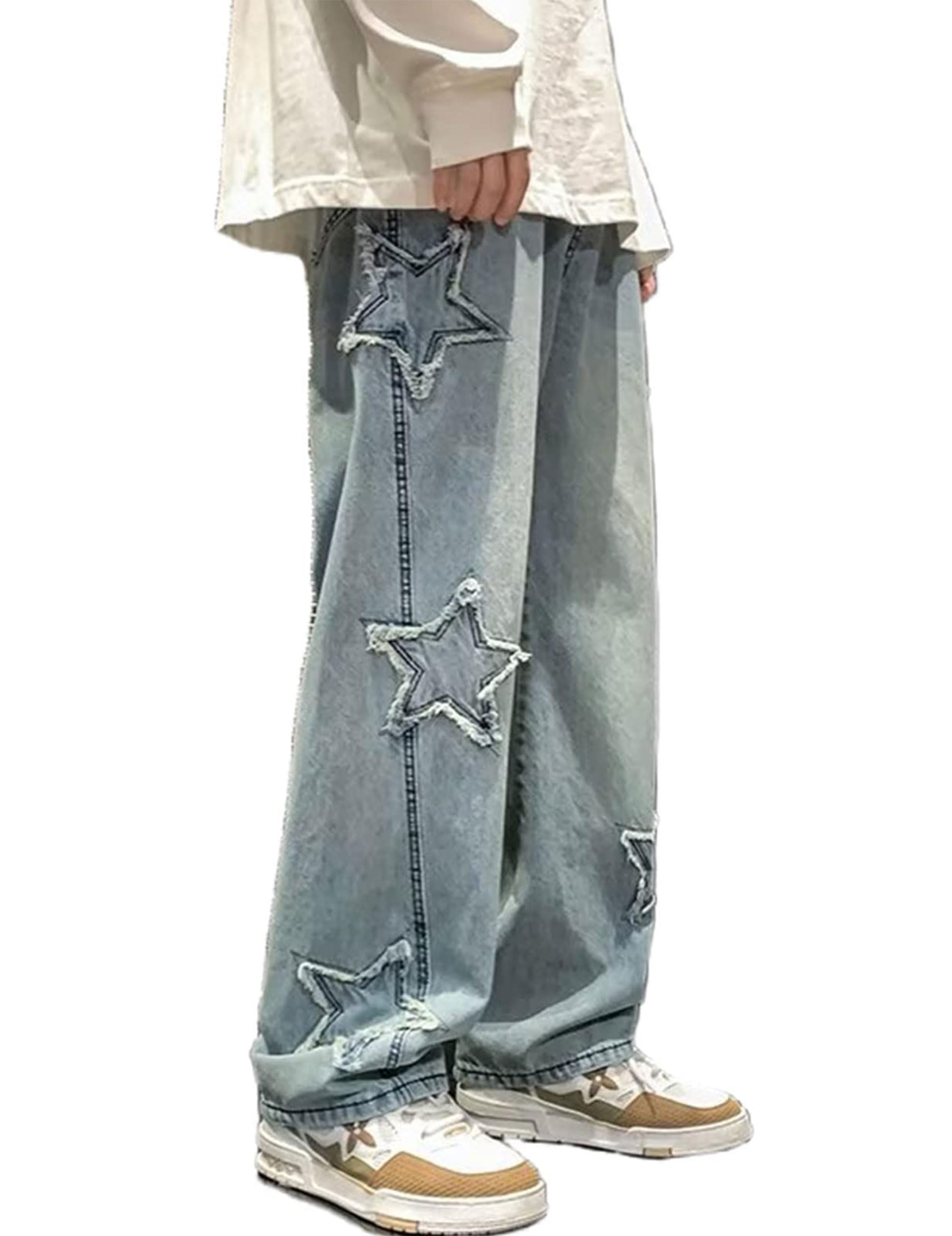 Mens Y2k Jeans Hip Hop Baggy Star Denim Pants Straight Leg Demin Joggers Aesthetic Graphic Jeans Streetwear