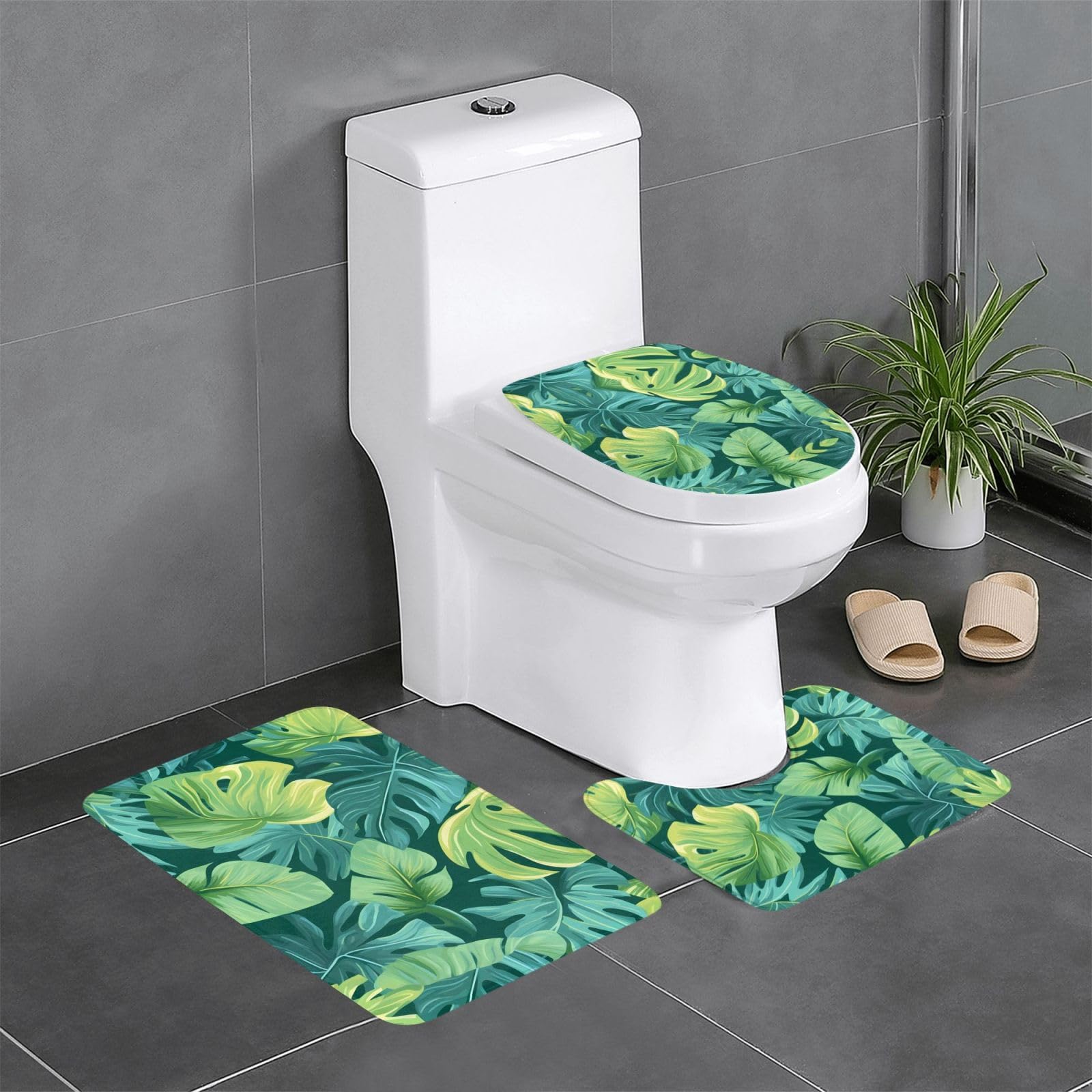 Tapis de salle de bain antidérapants Lot de 3 Banana Palm pour toilettes