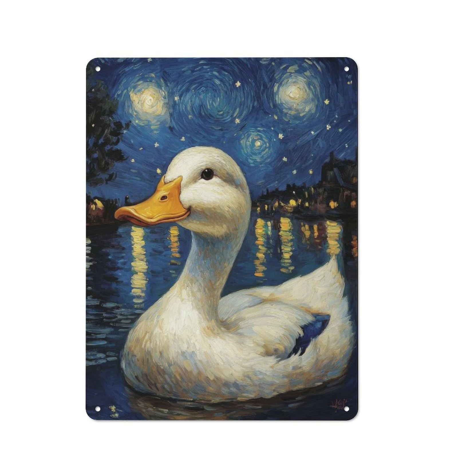 Junmoney Starry Night Duck Old Style Vintage Metal Sign 40X30cm, Bar Wall Plaque For Pub, Home Bar, Shed Or Man Cave