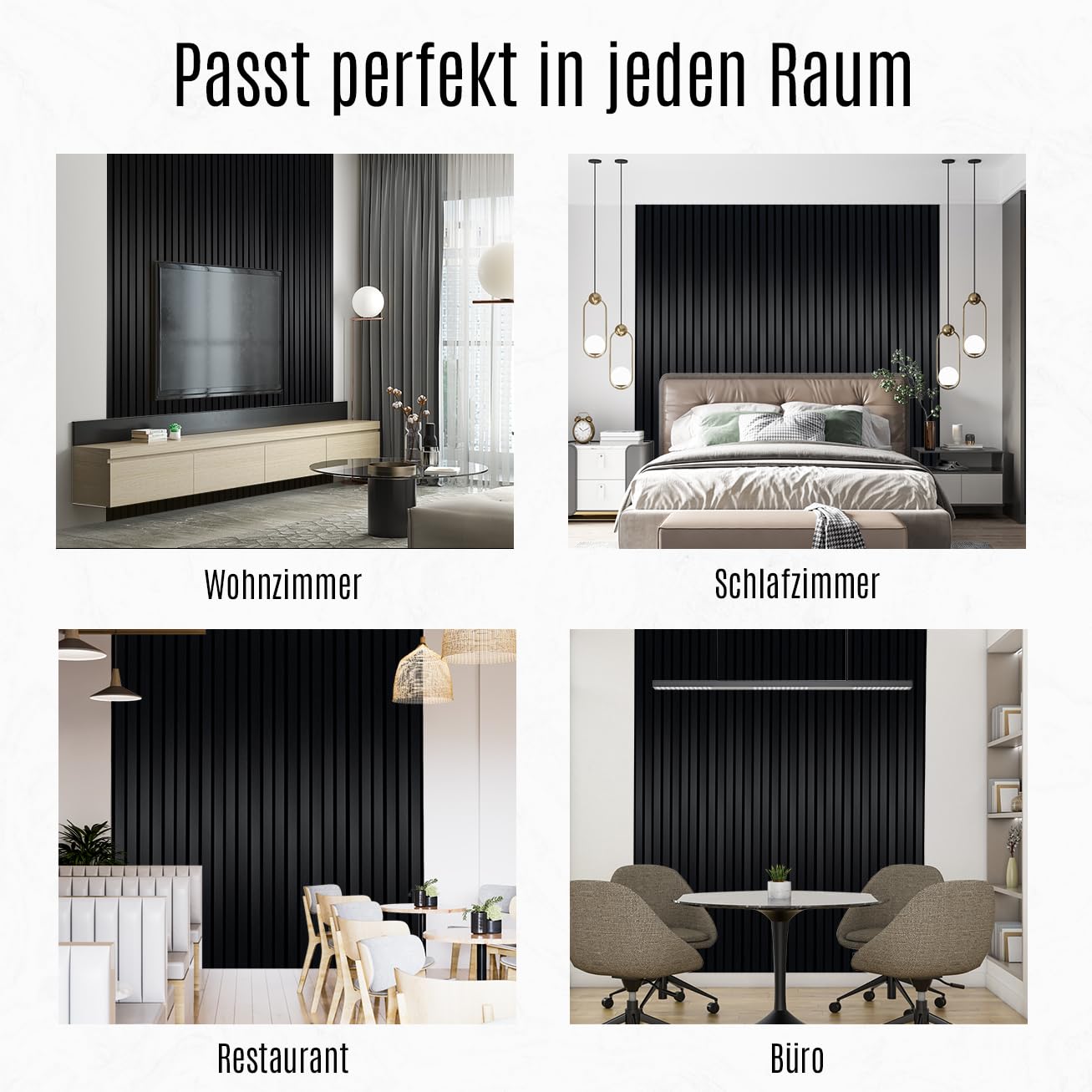 Akustikpaneele Holz, 2er Set, 120 x 60 cm, 1,44 m², Farbe: Schwarz