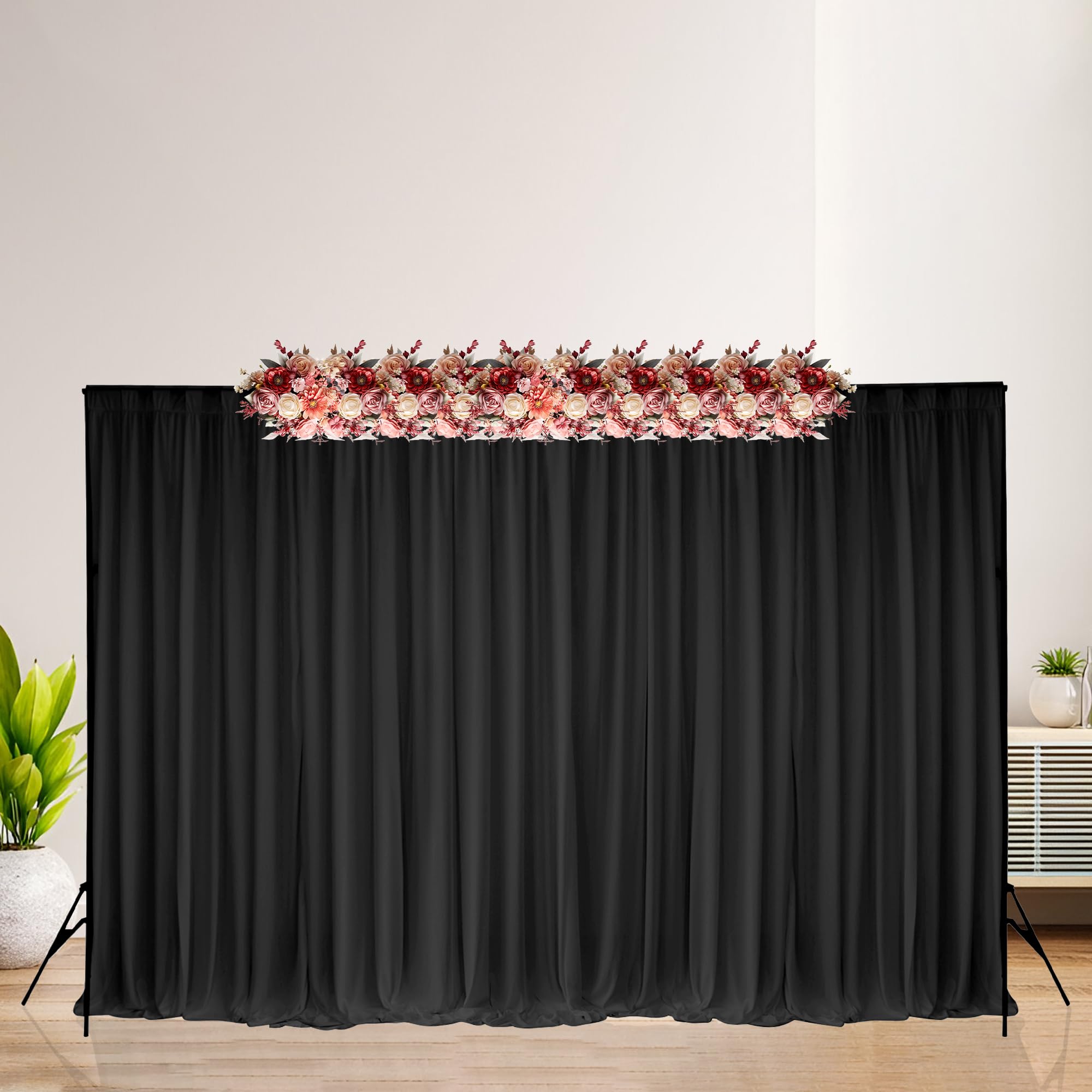 Trimming Shop 150 GSM Backdrop Curtain 3x9m Photography Curtains Detachable Smooth Ice Silk Pleated Backdrop Curtains for Stage Christmas Decor Party Backdrop Wedding Birthday Bridal Shower, Black