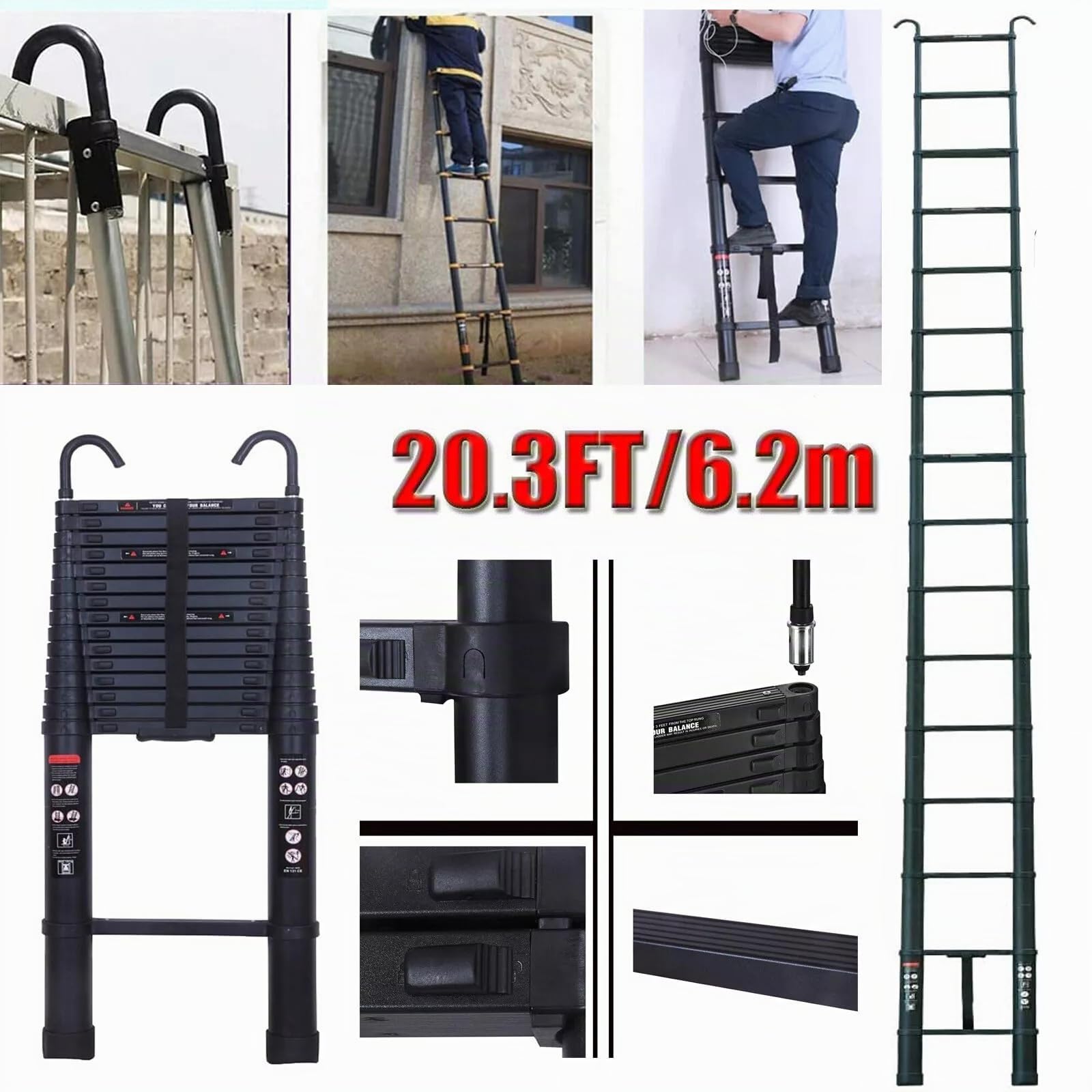 Escalera telescópica multiusos plegable y extensible de aluminio 6 m