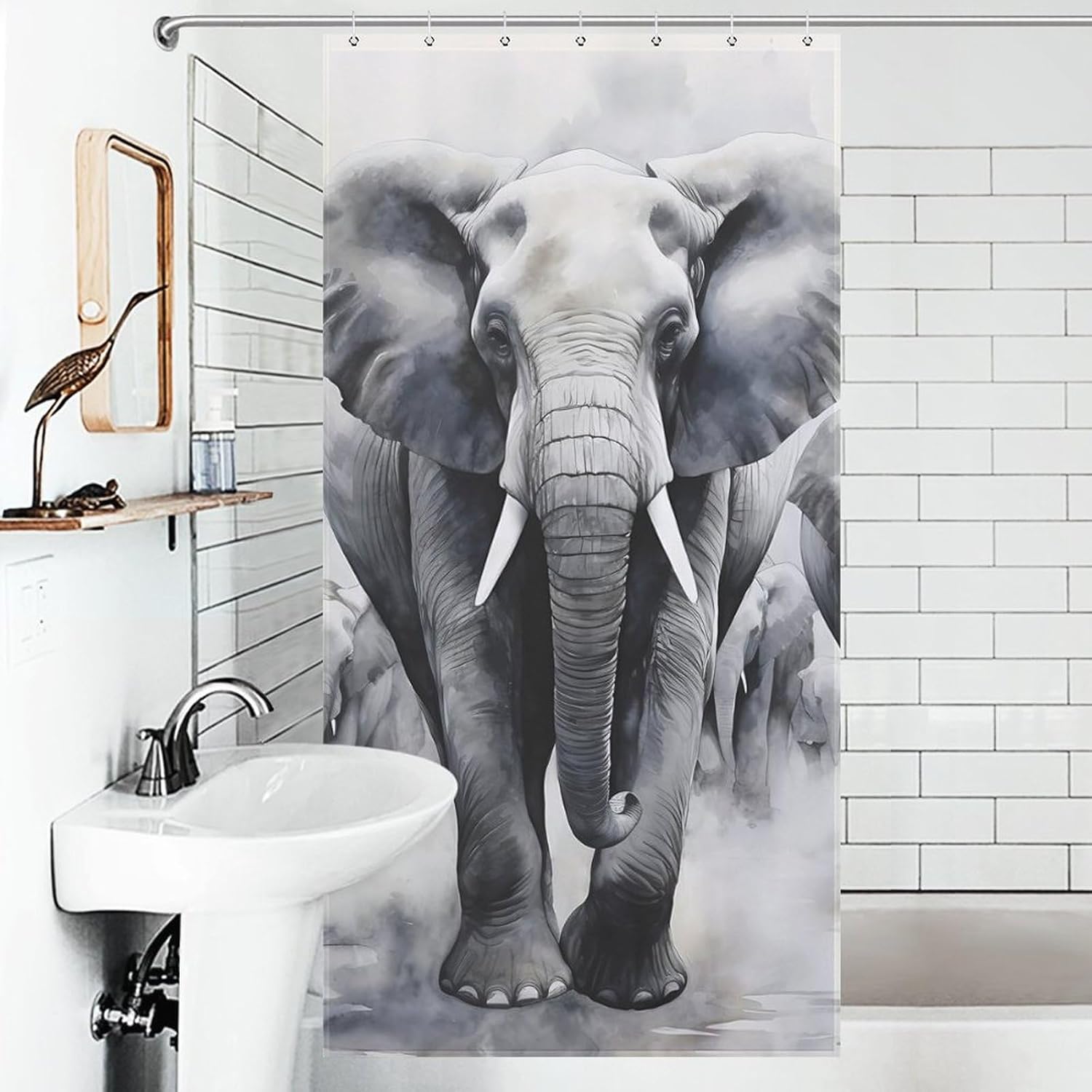 Wild Elephant Family Funny Shower Curtains Washable Bath Curtain Liner with Hooks for Bathroom Bath Tubs