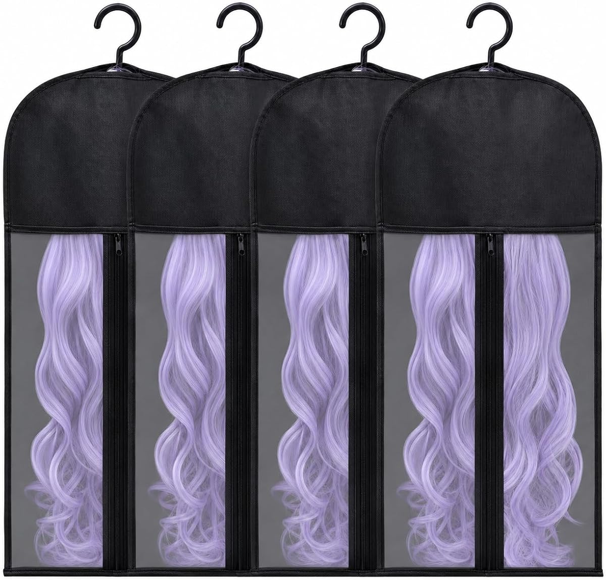 Hadwoer 4-Pack Hair Extension Holder - Wig Storage Bags with Hanger for Multiple Wigs, Dust-proof, Ideal for Hair Extensions & Accessories