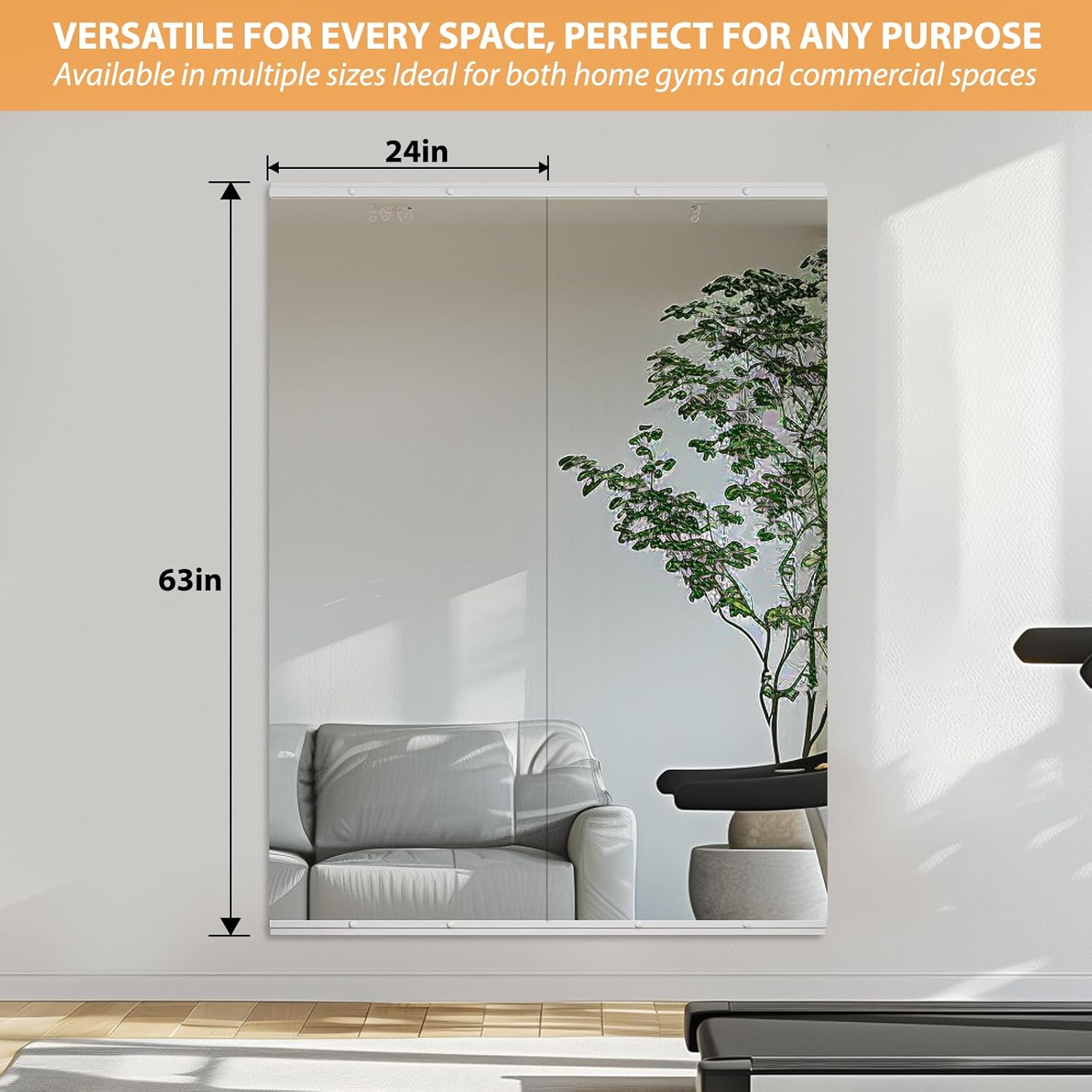 home gym mirror,63''x24''(each)-2pcs large frameless full body wall mirror length tempered glass mirror wall-mounted mirror for gym,yoga,bedroom,bathroom,exercise room white 63"l x 24"w