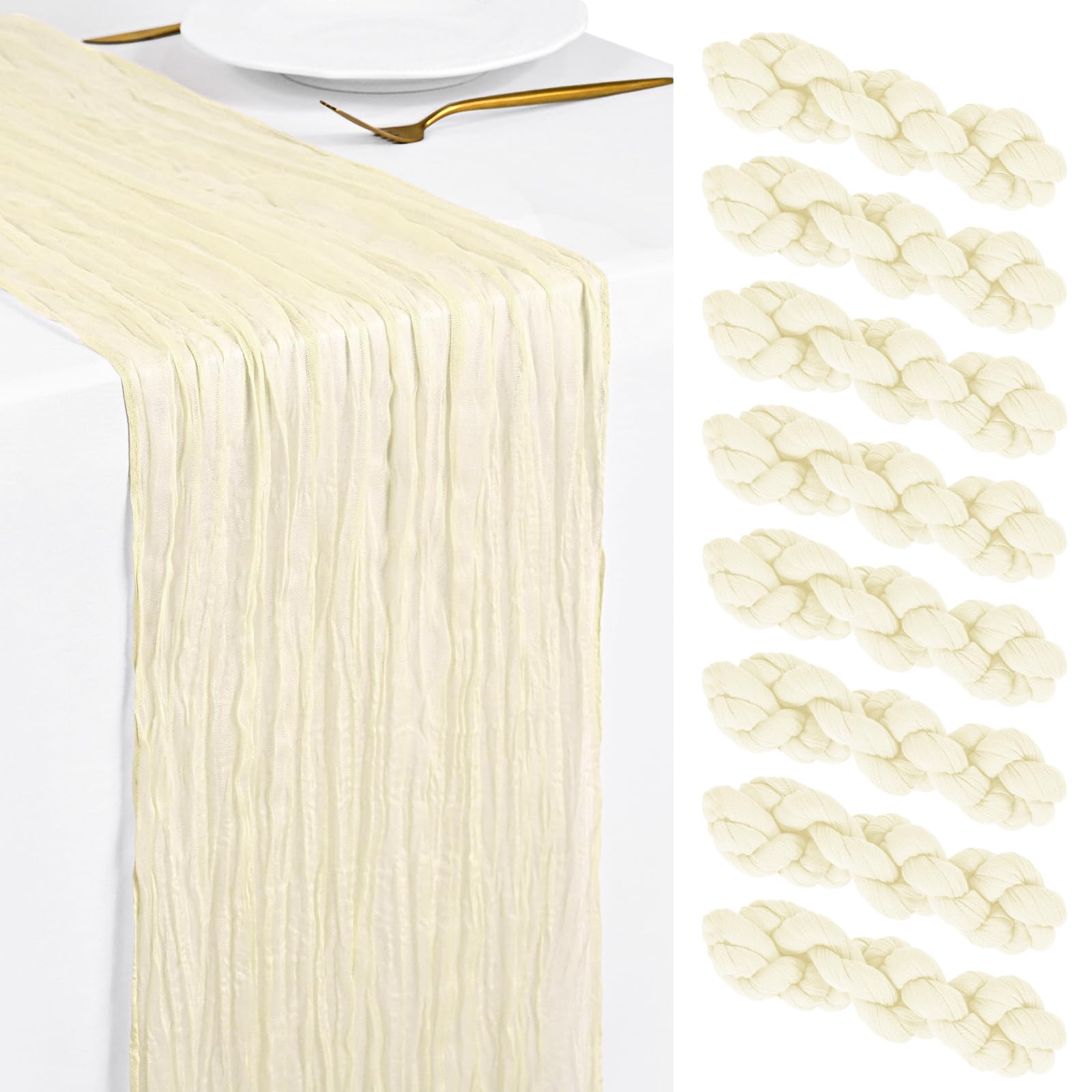 Showgeous 8 Pack Beige Cheesecloth Table Runner 45x275cm Boho Gauze Cheese Cloth Table Runners Romantic Rustic Sheer Table Decorations for Wedding Party Baby Shower Birthday Holiday Home