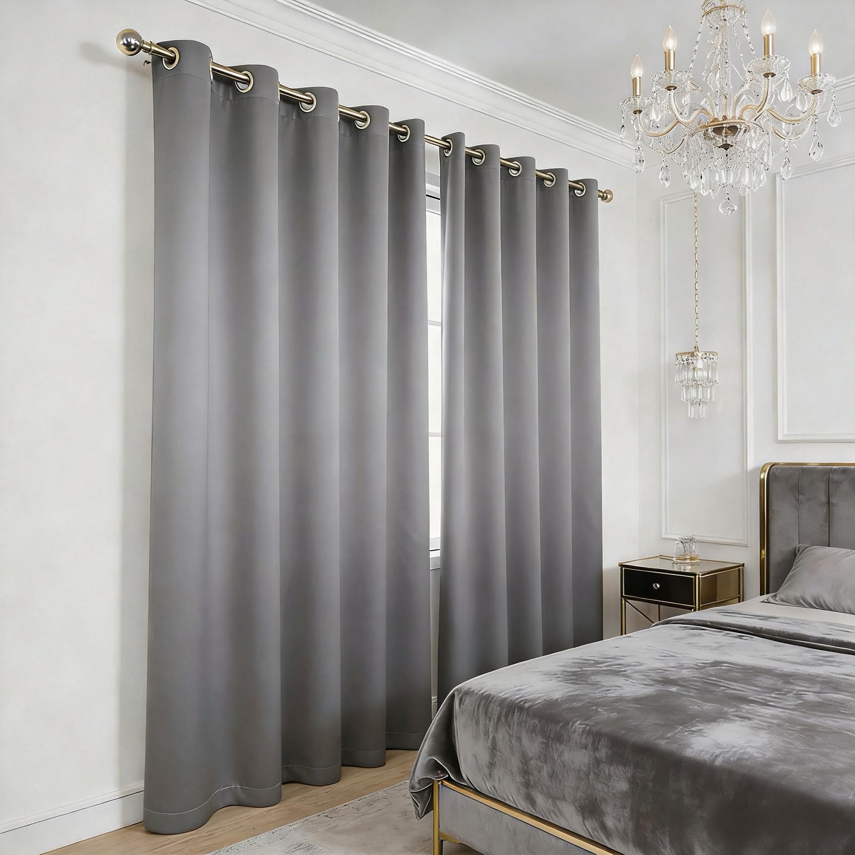 Oczka Zaciemniające Zasłony 195 x 220 cm Wiatroszczelne Dźwiękoszczelne Prywatność Termoizolacyjne Zasłony Okno Nowoczesny Design, Zmywalny Do Sypialni Salon Balkon, Szary