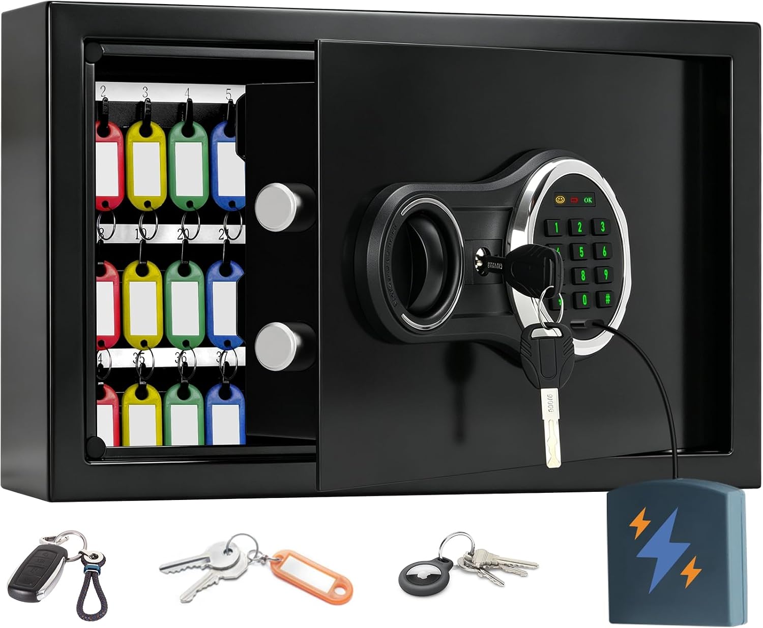 72 Keys Sturdy Key Lock Box Wall Mount with Code & 72 Colorful Key Tags