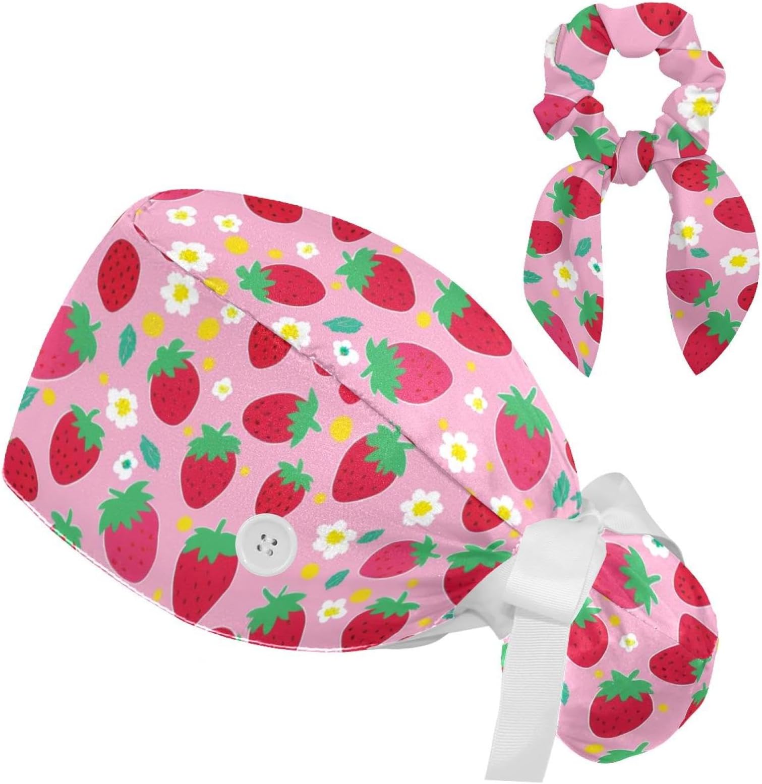 Turtle Pattern Adjustable Working Cap Scrub Cap Bouffant Hat Surgical Hat Medical Hat with Bow Hair Scrunchy for Woman