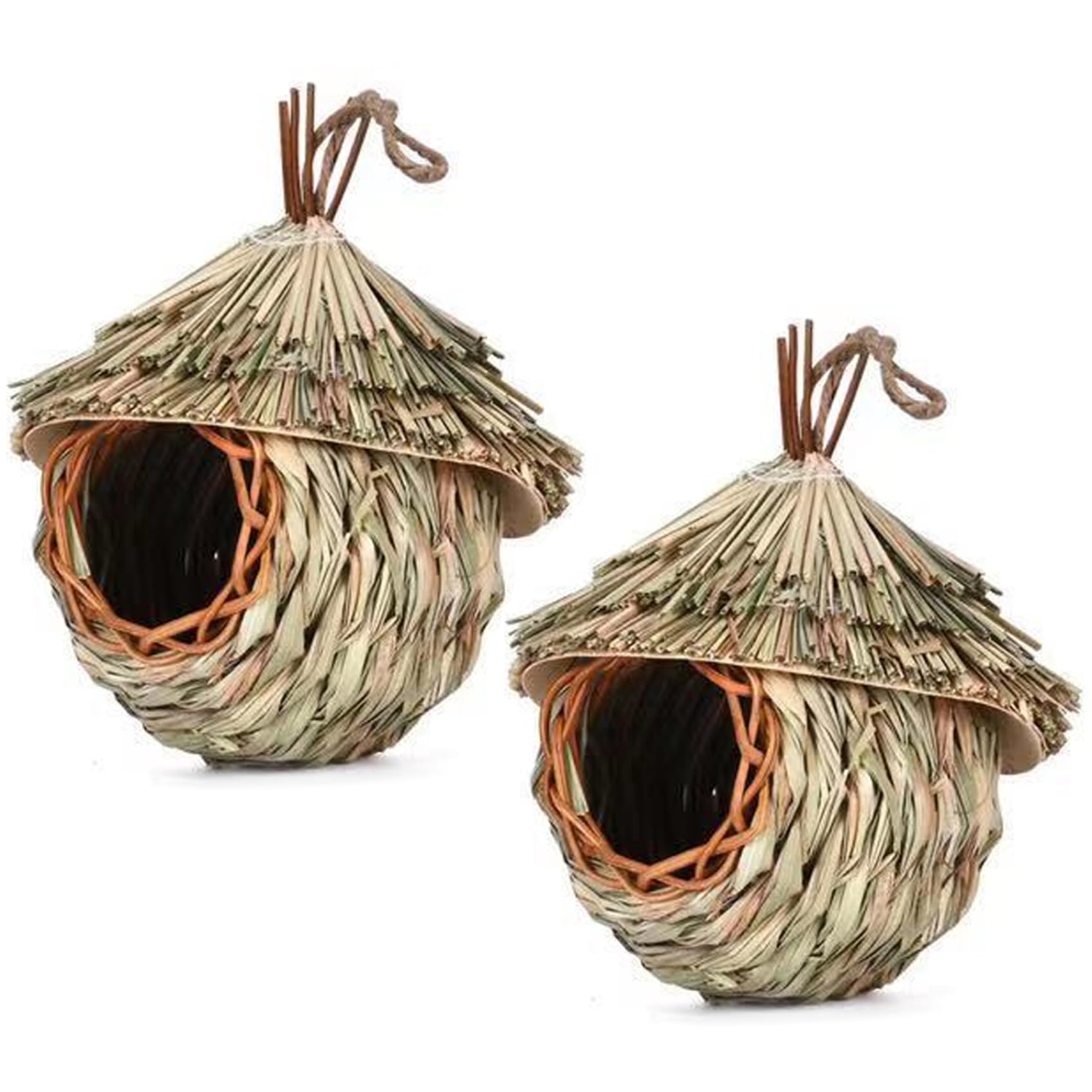Maison de colibri suspendue naturelle nichoir paille tressée, abri de nid d'oiseau de jardin x2