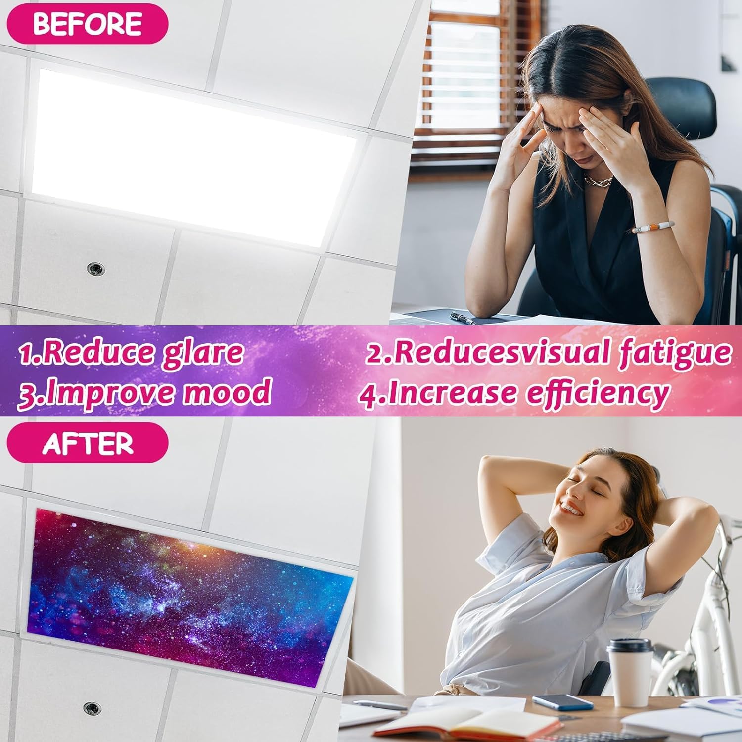 8 Pcs Fluorescent Light Covers with 80 Magnets Decorative for Classroom Ceiling Light 4 x 2 Feet Magnetic Light Covers Filter Easy Install for Office Hospitals & Home Drop Ceiling Supplies(universe )