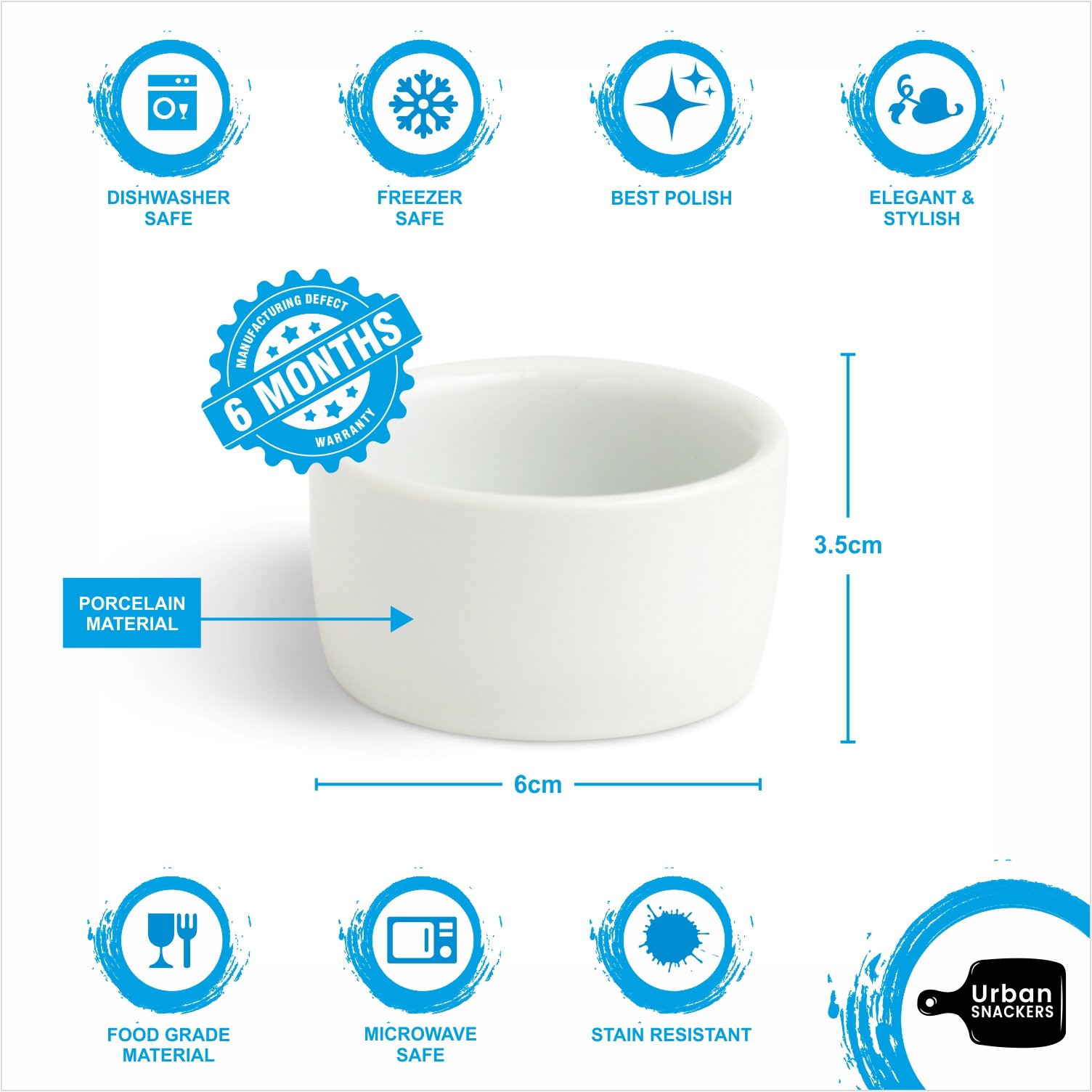 Urban Snackers Round Shaped Dip Pot 6 Cm, White, Porcelian, Use for Baking, Serving Sauce, Dips, Chutneys for Home, Kitchen and Hotel - Image 3 thumbnail