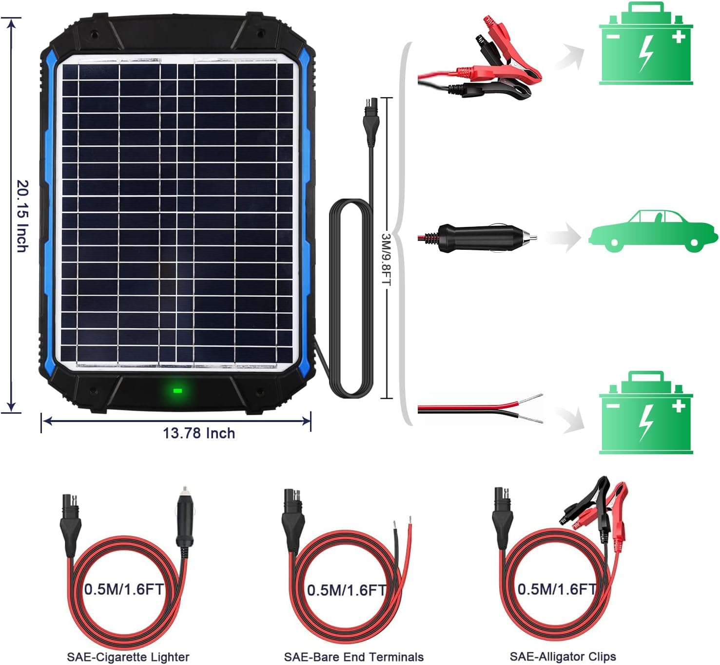 Buy SUNER POWER 18W 12V Solar Car Battery Charger & Maintainer
