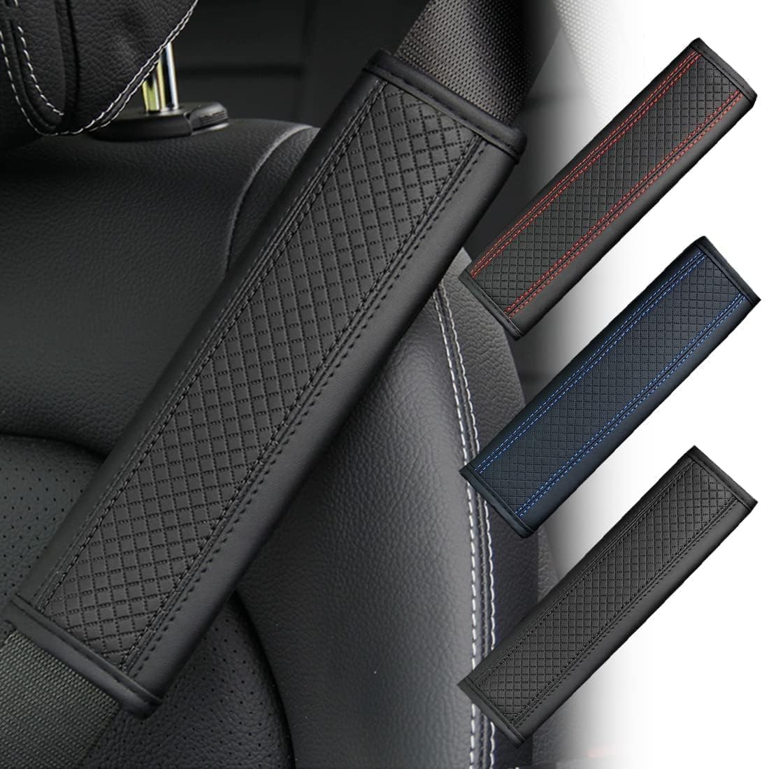 SANSHAOWUDI 2PCS Car Seat Belt Cover for Hyundai I10 2020-2022, Breathable Leather Soft Harness Pad Protect Your Neck and Shoulder Compatible with Cars,Black
